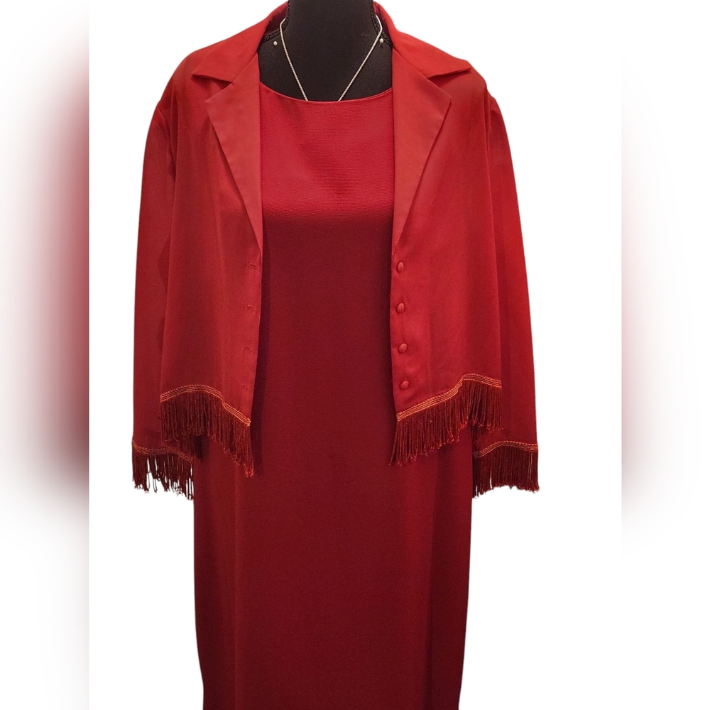 Danny & Nicole Elegant Red Sleeveless Dress With Jacket With Fring